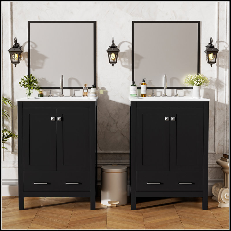 Meuble-lavabo de 48 pouces avec lavabo encastré intégré, armoire de rangement, portes à fermeture en douceur, tiroir divisé et tablette à double couche pour un rangement polyvalent