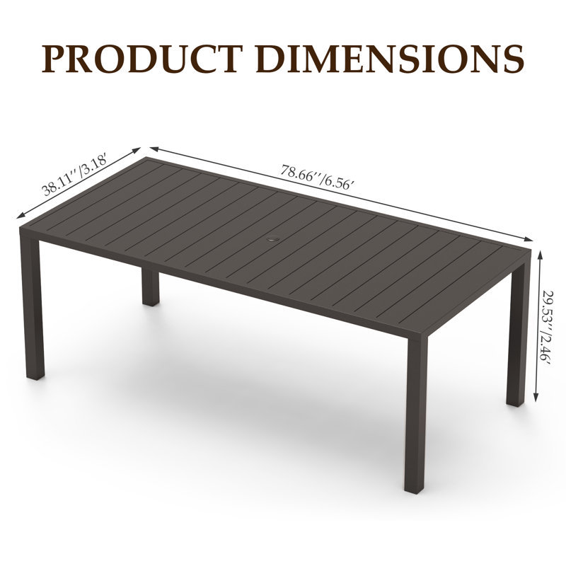 Domi Patio Outdoor Metal Dining Table, 29.53” H x 38.11” W x 78.66” D