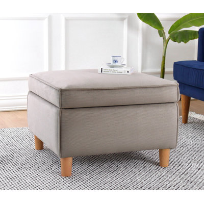Stylish Cotton Pouffe with Beech Wood Legs, Brown | 25.6 x 16.9 x 25.6 Inches | 100% Cotton Upholstery, 35 DNS Orthopedic Sponge, 2.4-Inch Thick | Perfect for Living Room, Bedroom, and Modern Décor