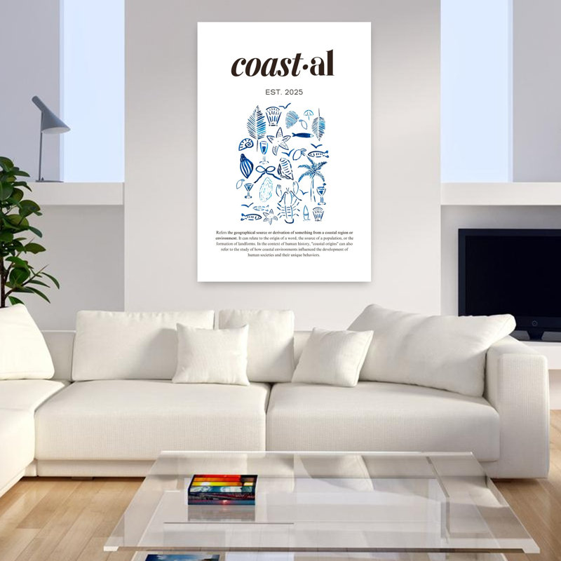 Art mural côtier bleu élégant, H 48 po x l 32 po