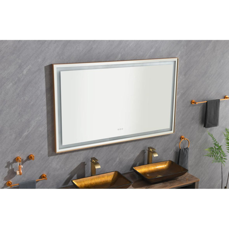 Miroir de salle de bain à DEL avec cadre en aluminium, miroir de meuble-lavabo mural, antibuée, mémoire, 3 couleurs, gradation continue