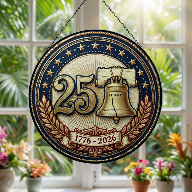 Panneau de fenêtre en verre pour décoration intérieure Liberty Bell USA 250th Anniversary - 7,8H, H 7,8 po