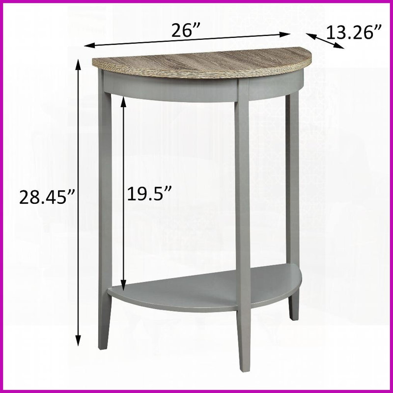 Table basse demi-lune transitionnelle avec finition chêne gris - Rangement peu encombrant pour vestibule / salon