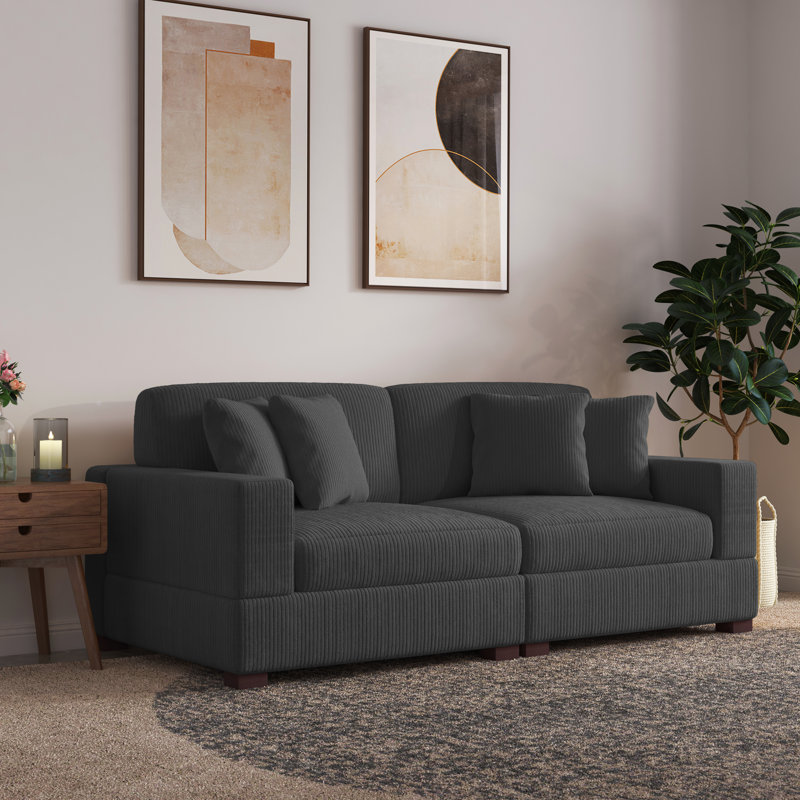 208Cm Square Arms Modular Sofa, Grey