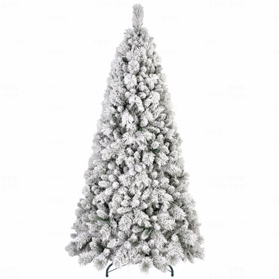 7.5FT Pre-Lit Snow Flocked Artificial Christmas Tree, 500 Warm White LED Lights, 1252 Snowy PVC & Hard Needle Branches, Hinged Design For Easy Setup, Sturdy Metal Stand