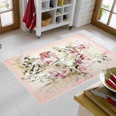 Tapis rose / blanc / vert en polyamide tissé à la machine Elverda