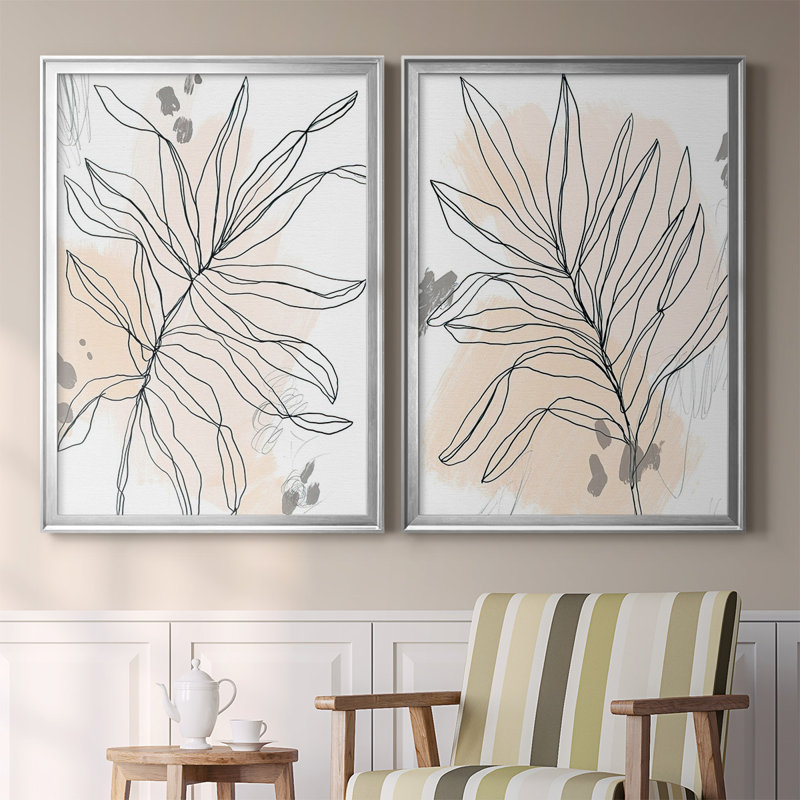 Palm Sketchbook I - ensemble de 2 reproductions sur toiles, H 42,5 po x l 61 po x P 1,25 po, Argent