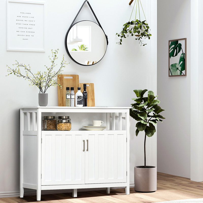 Buffet de cuisine blanc avec 2 portes et tablettes réglables - Rangement abondant pour les assiettes
