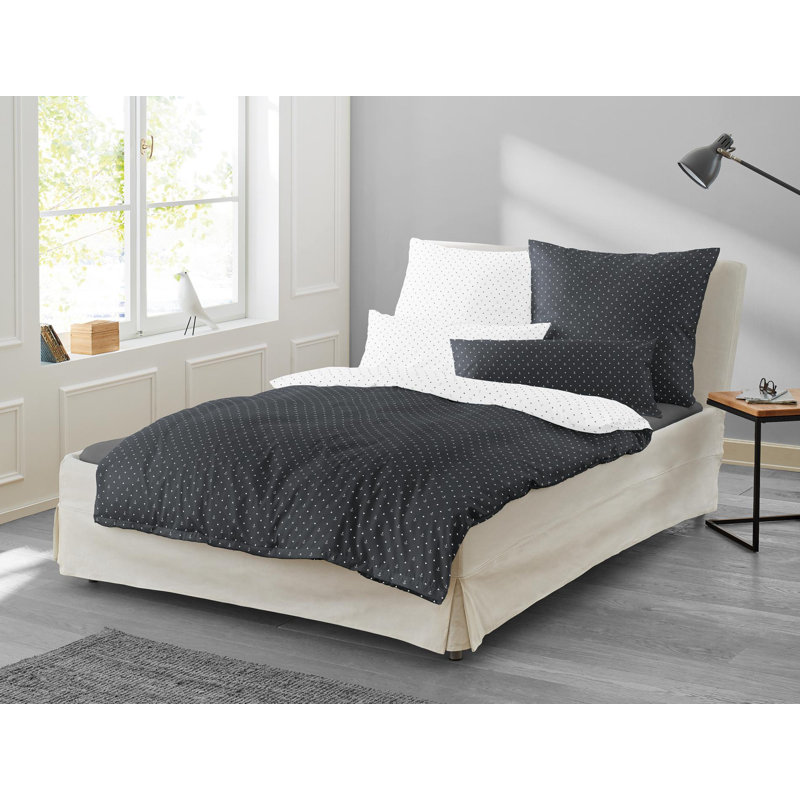 Jessica  Cotton 81 TC Reversible Duvet Cover Set, Single - 1 Pillowcase (80 x 80 cm), Graphite