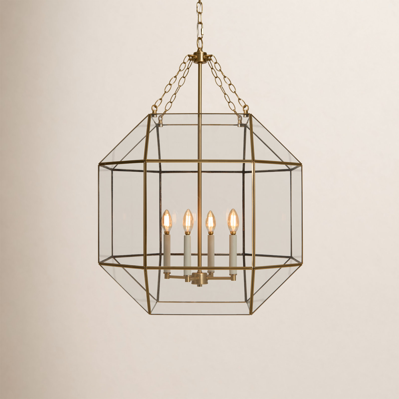 Reid 4 Light Glass Dimmable Pendant, 60W, No, Satin Brass