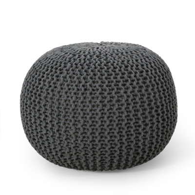 Modern Cotton Round Pouf, Gray