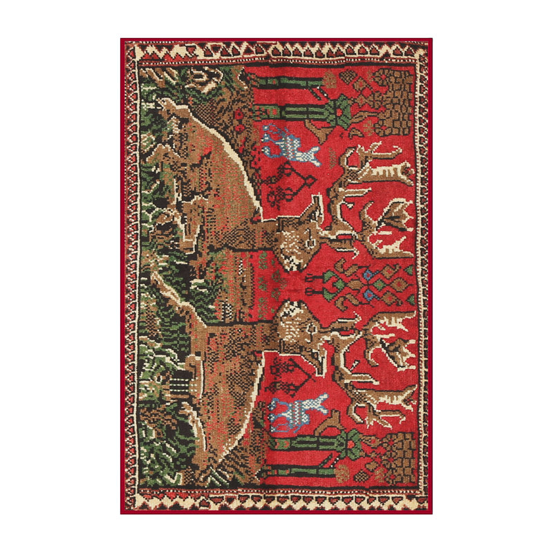 Rouge/vert/brun Tapis décoratif, Rectangle 5 pi x 7 pi