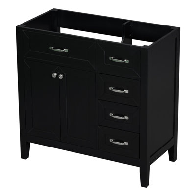 Base d'armoire de salle de bain de 36 po seulement. Moderne noir avec tiroirs. Fabrication en bois massif. Rangement pour l'eau. Meuble et meuble requis pour l'assemblage. Mobilier imperméable.
