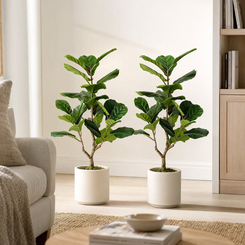 Figuier artificiel 3 pi 3 pi (ensemble de 2) en pot décoratif blanc, plante verte, 2
