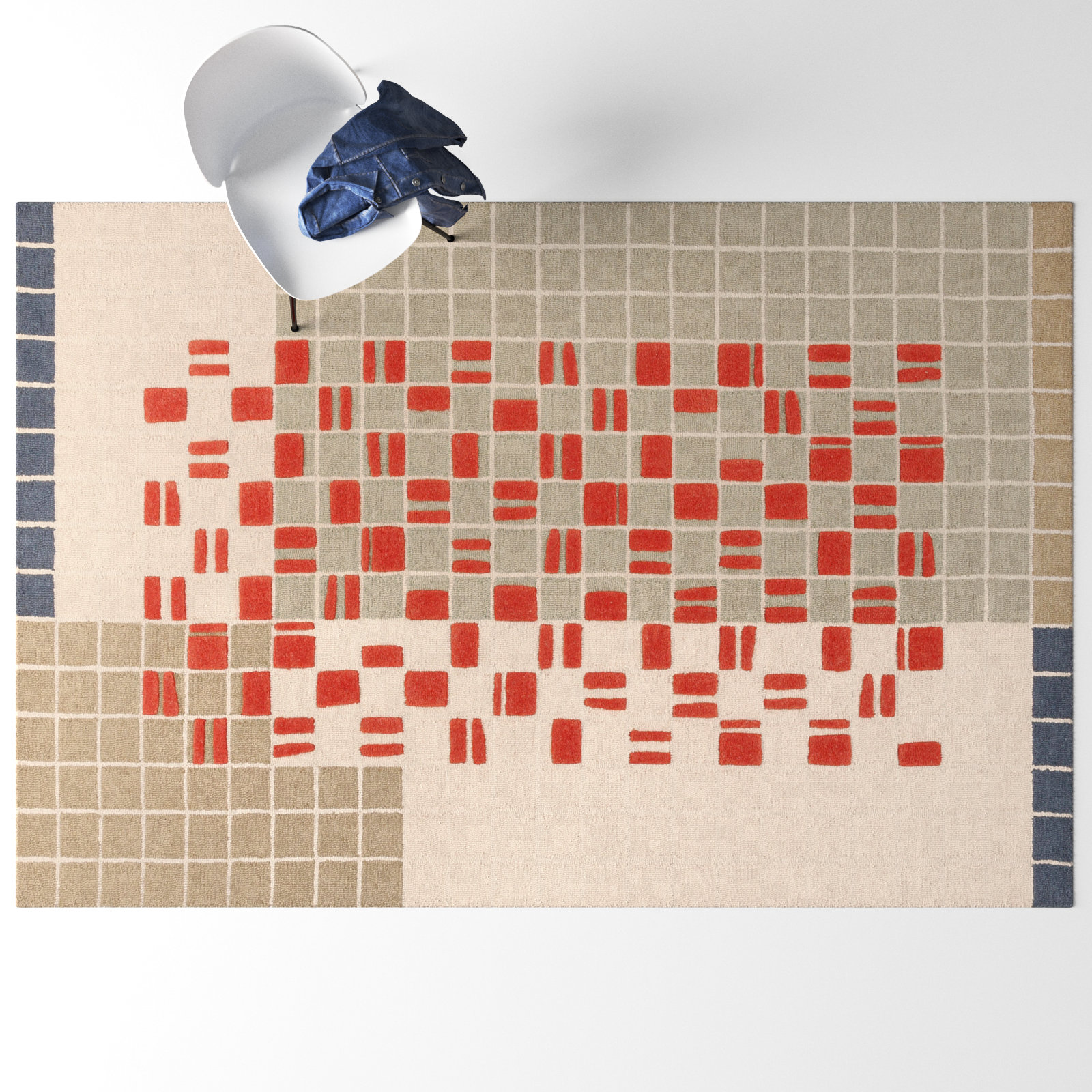 Elswick Gray Red Hand-Tufted Geometric Wool Rug, Rectangle 8' x 10'