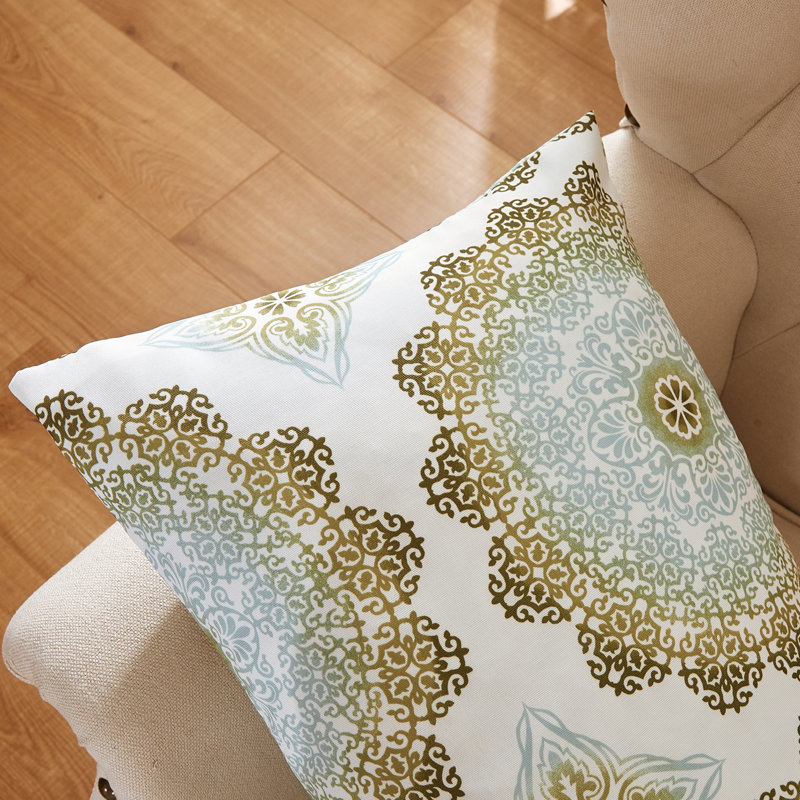 Geometric Square Euro Cushion Cover, 35.6cm x 66cm, Olive Branch
