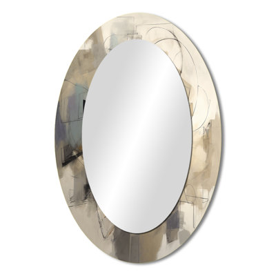 Grey Beige Geometric Blend II - Large Oval Wall Mirror On Metal