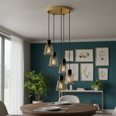 Adjustable Height 5 Lights Metal Dome Luxury Cluster Pendant