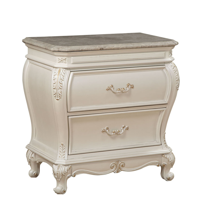Table de chevet 2 tiroirs avec pieds Queen Anne