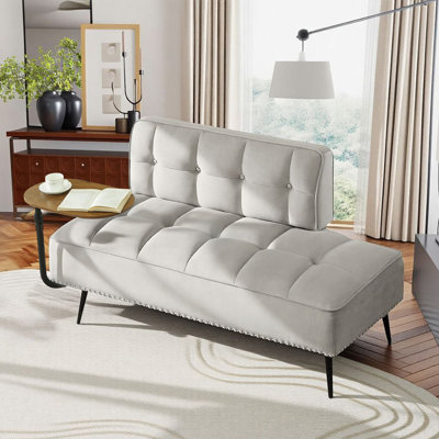 54''Modern 2-Seater Velvet Sofa With 360° Rotating Side Table