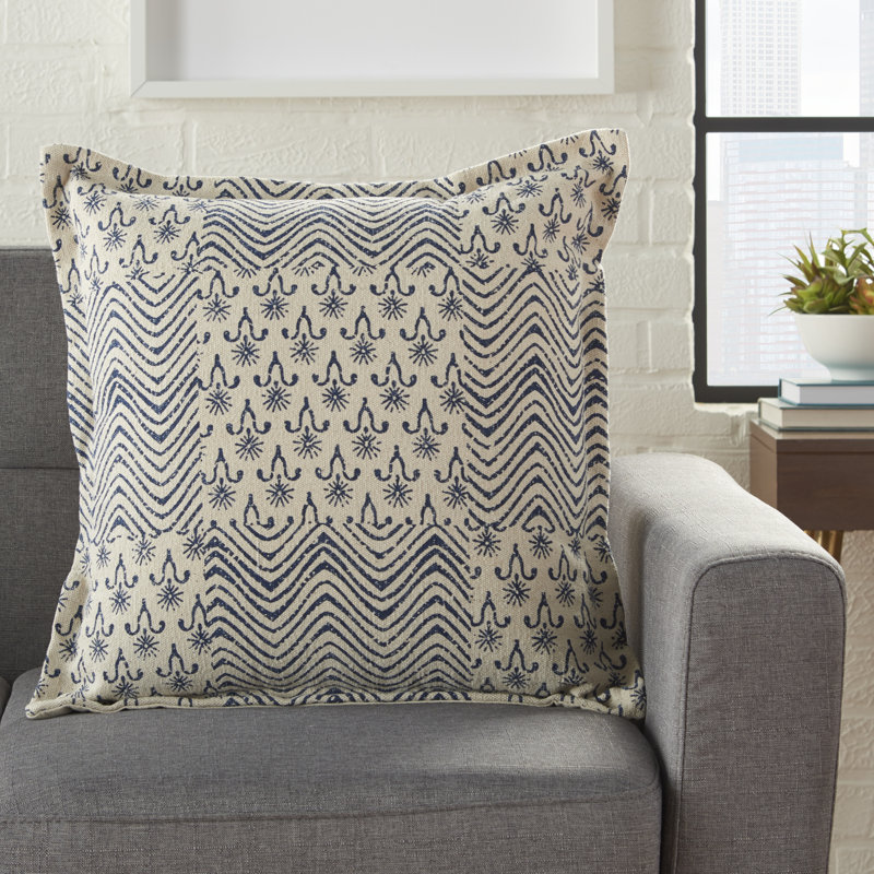 Housse de coussin en coton Arielle, Indigo géométrique 2, H 20 po x l 20 po