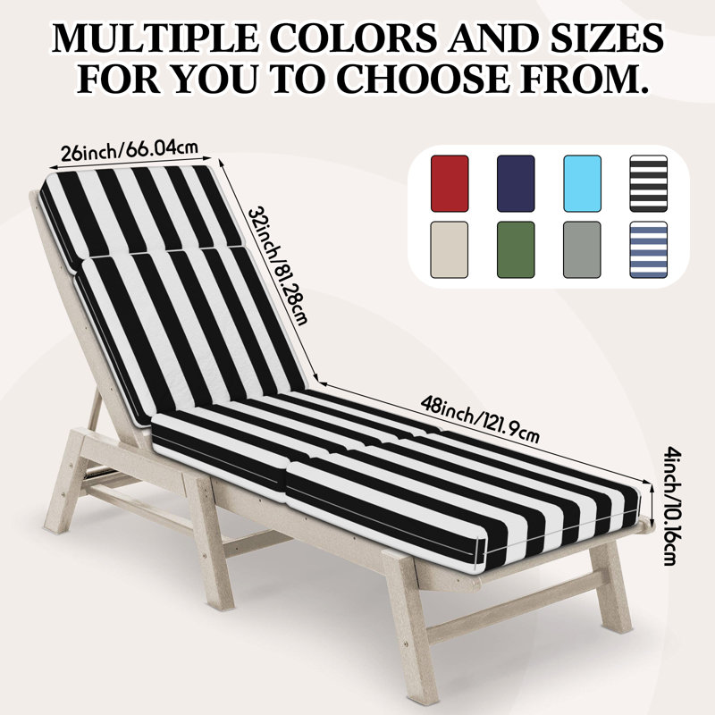 4In Chaise Lounge Cushions Outdoor, Black/White Striped, 48" W x 26" D