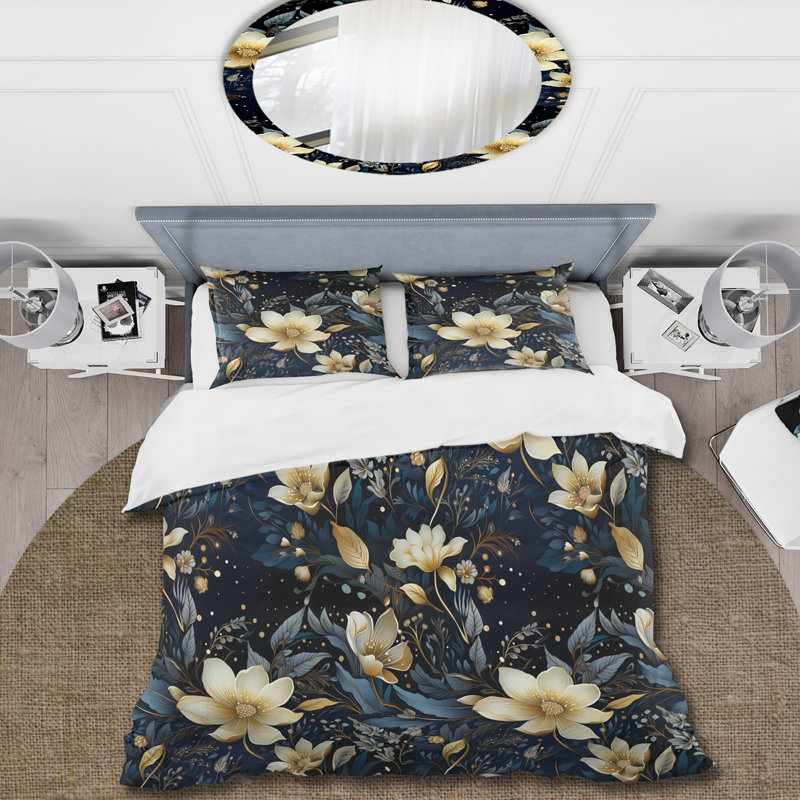 Ensemble de housse de couette Golden Night Flowers Paisley II, Housse de couette simple + 1 taie décorative stan