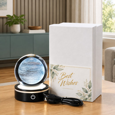 For space-themed decor and gifting, this 80mm / 3.15 Inch 3D Jupiter crystal-ball sphere night light uses an LED lamp base and solar-system planet design, including astronomy birthday gifts for men and gifts for physics or science teachers.
