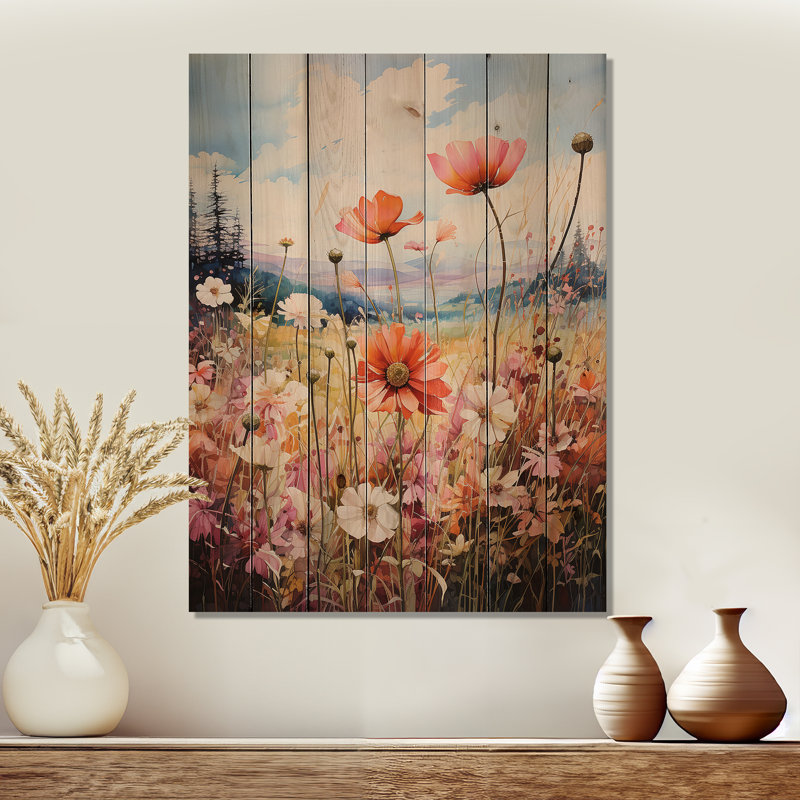 «Meadow Wildflower Symphony» sur impression sur bois, H 40 po x l 30 po x P 0,78 po