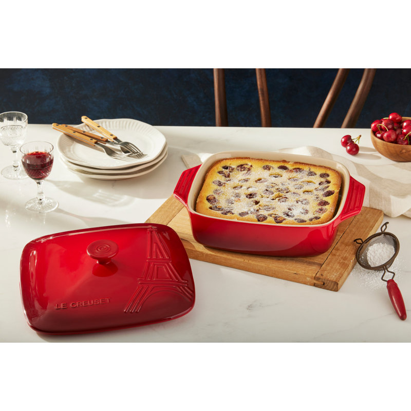 Le Creuset Stoneware Square Casserole with Lid, Cerise