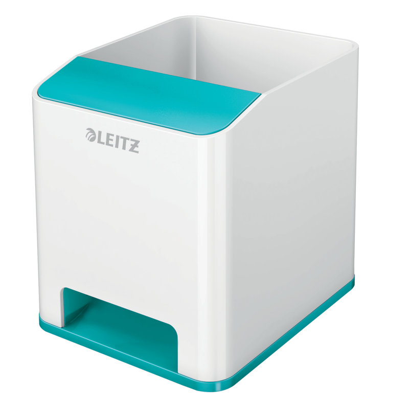 Plastic Pen Holder, White/Ice Blue