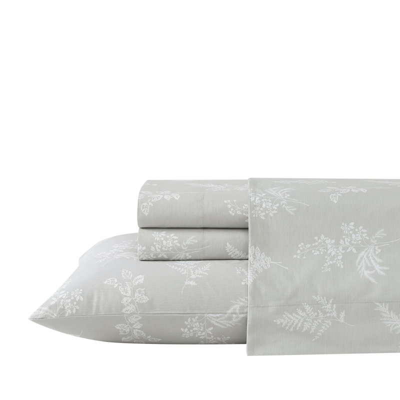 Ensemble de draps en percale de coton imprimé floral Stone Cottage, Ensemble de draps pour très grand lit avec 2 taie