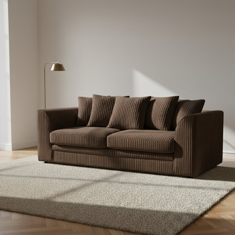 3 Seater Corduroy Sofa, 90cm H x 190cm W x 90cm D, Dark Brown