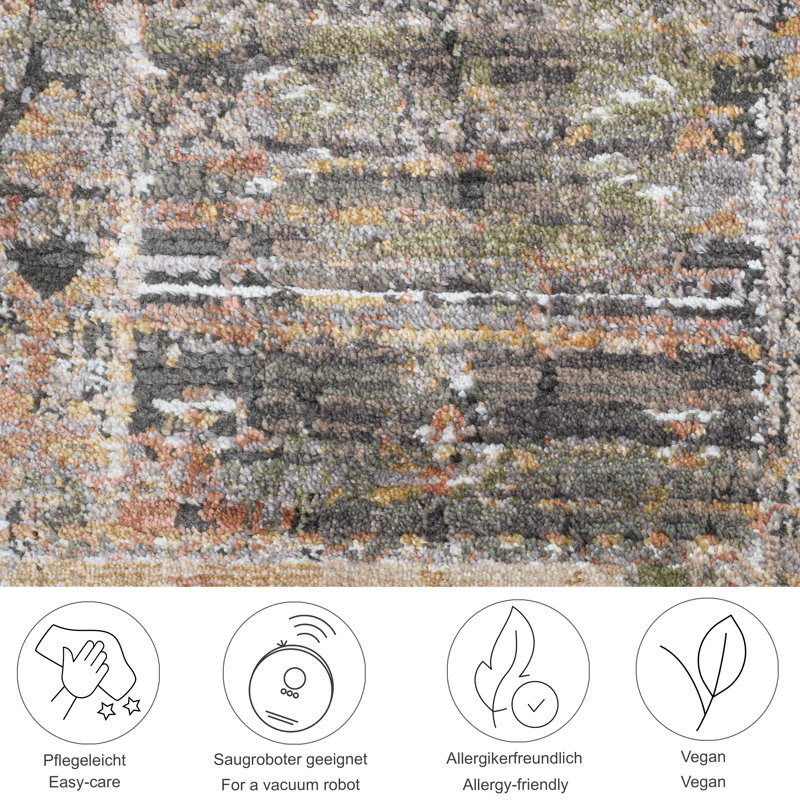 Abstract Machine Woven Beige Area Rug, Runner 80 x 280cm