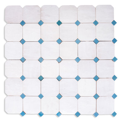 Panneaux contemporains en zellige, 12 po x 12 po x 1/2 po, blanc cassé avec accents bleu nuit