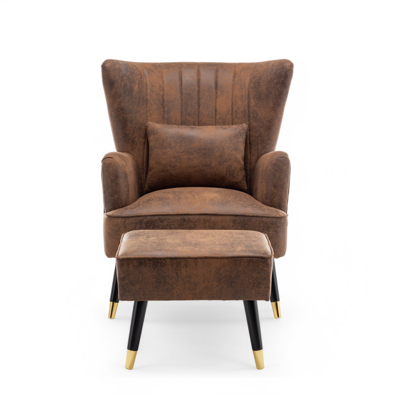 Aamiyah Upholstered Wingback Chair with Footstool