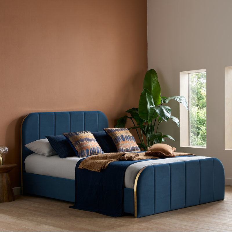 Bevens UPHOLSTERED BED BLUE, Double (4'6)