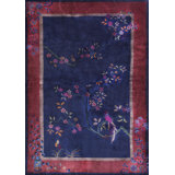 Antique Floral Wool Hand Knotted Pile Blue 1920s Rug