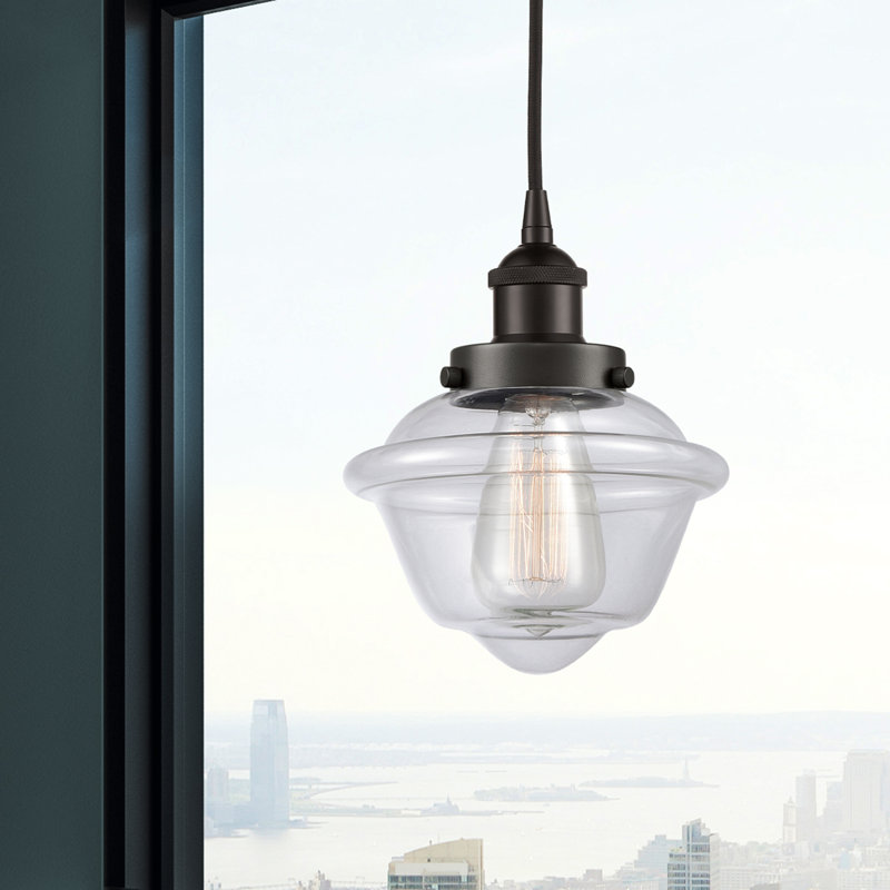 Luminaire suspendu 1 lumière Calliope, Transparent, Bronze huilé