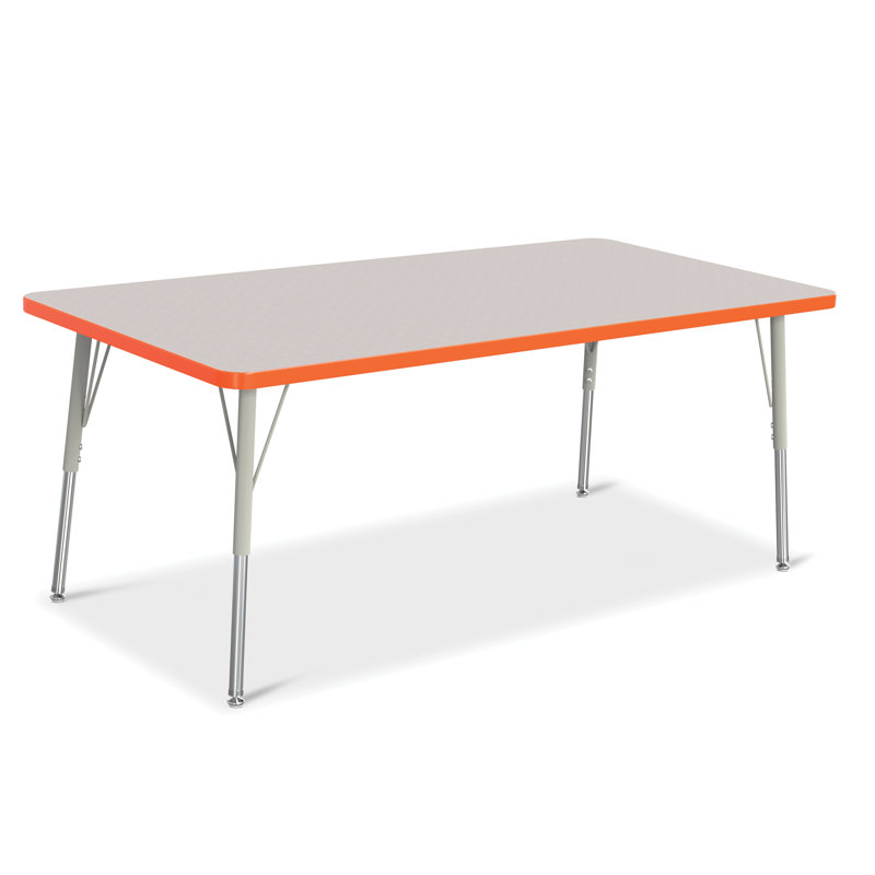 Table rectangulaire Berries, 30 po x 60 po, Gris avec orange, Pieds standards pour adultes 24 po - 31 po
