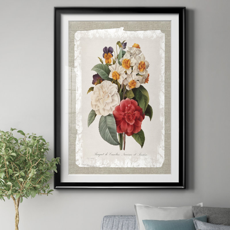 Botanical Bouquet Camelias - Reproduction d'art graphique sur papier encadré, Noir, H 30,5 po x l 42,5 po x P 1,5 po