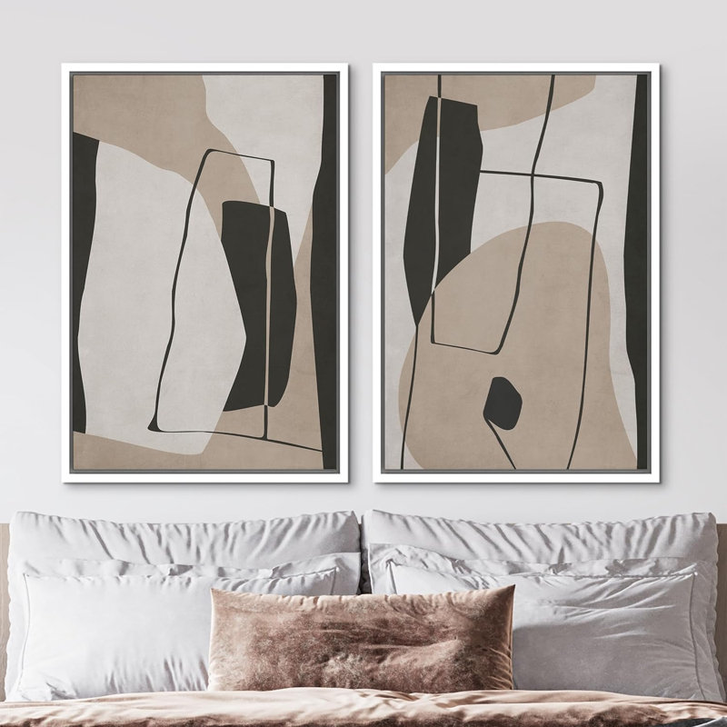 «Emerald Green Mid-Century», 2 pièces sur toile, Cadre blanc, H 16 po x l 24 po