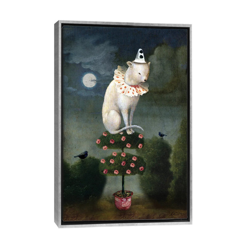 Reproduction d’art, "Harlekin Cat" par Catrin Welz-Stein, H 26 po x l 18 po x 1,5 po, Silver Framed, Pas de tapis