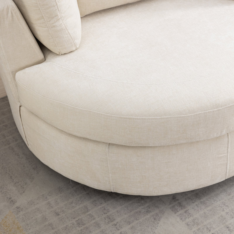 Achorn 42" W Recessed Arm Slipcovered Swivel Barrel Chair, Beige Chenille