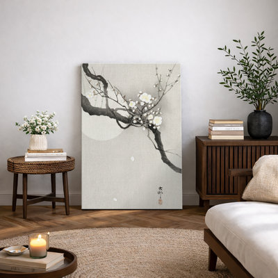 Œuvre de fleur de prunier japonais, minimaliste oriental floral, impression sur toile encadrée