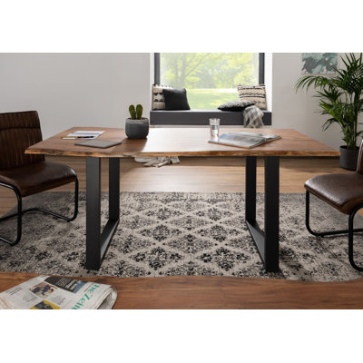 Freeform 3 Acacia Solid Wood Top Metal Base Dining Table