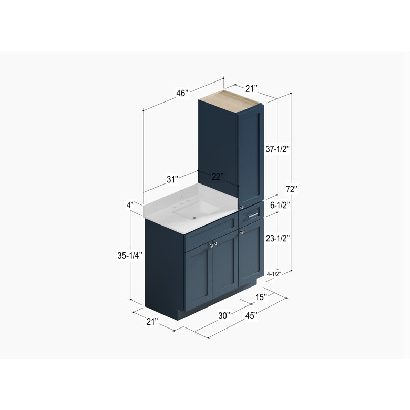 Meuble-lavabo simple 45 po Disar, Bleu