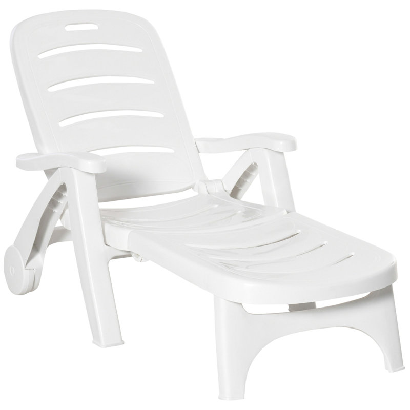 Outsunny Outdoor Chaise Lounge, 5 Level Adjustable Backrest Lounge Chair With Wheels, Folding Tanning Chair For Pool, Beach, Patio, Garden