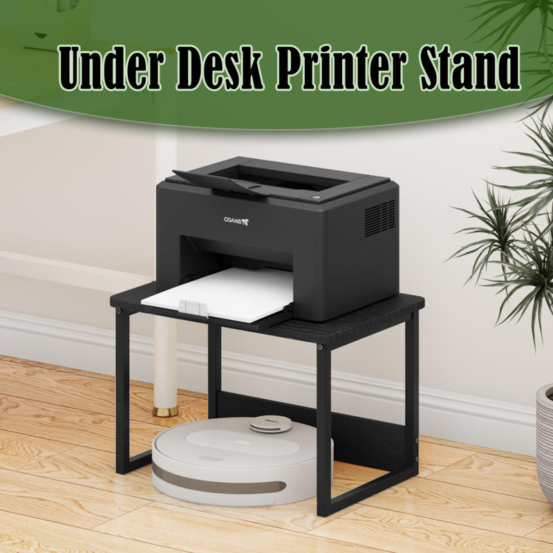 Sahitya Printer Stand With Storage For Desk, Black Desktop Printer Stand Shelf Organzier For Home/Office Heavy Duty Printer Riser Under Desk Small Table For Printer Fax Machine Copier Scanner