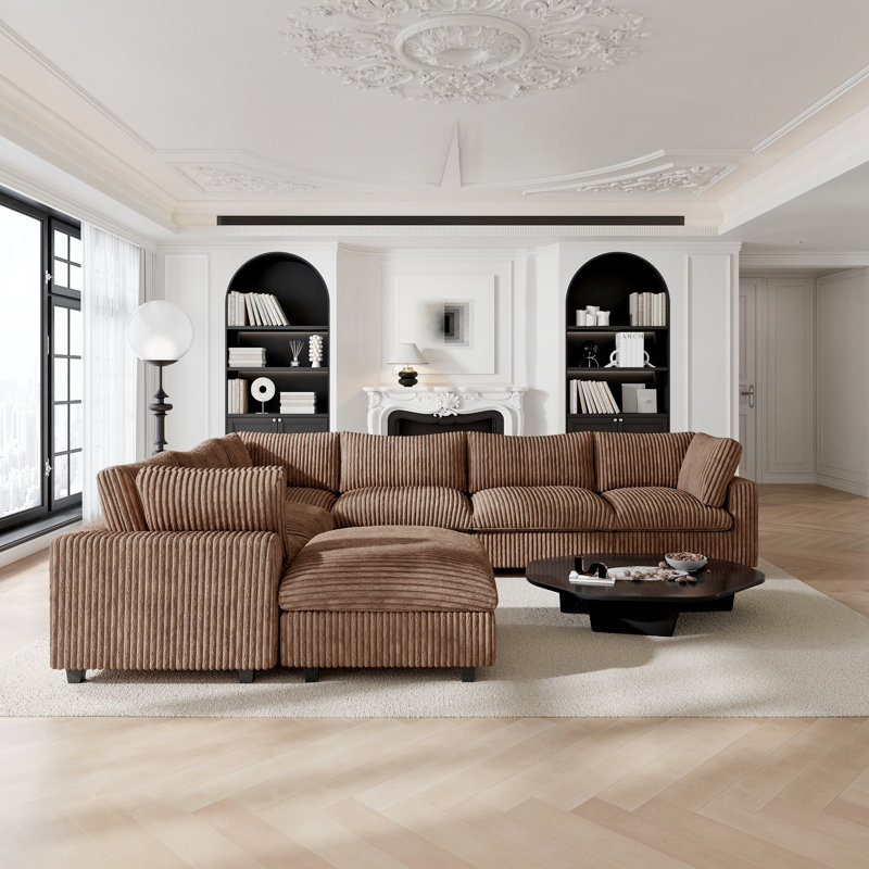 Canapé modulaire réversible en U 7 pièces avec repose-pieds amovible, Brown